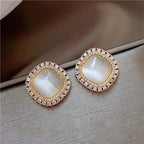 Boucles d'Oreilles Carrées Chic avec Opale et Zircon