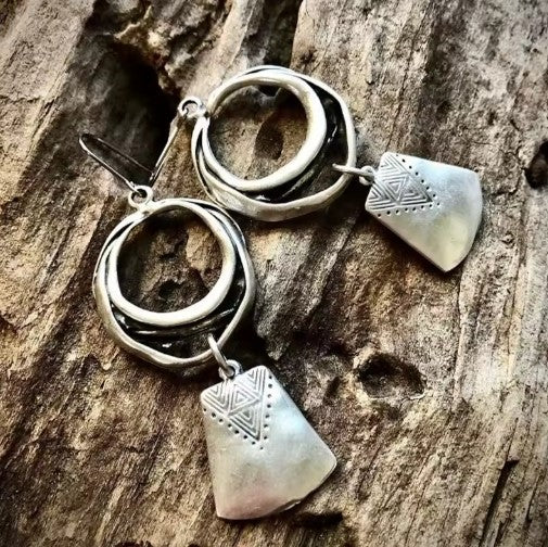 Boucles d'Oreilles Pendantes Carrées Vintage en Argent