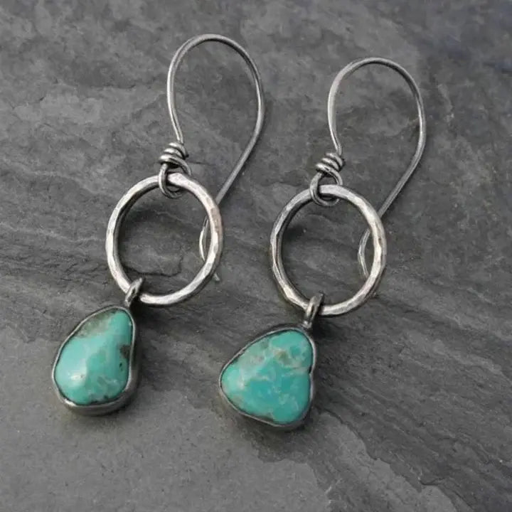 Boucles d'Oreilles Vintage en Argent avec Pierre Turquoise